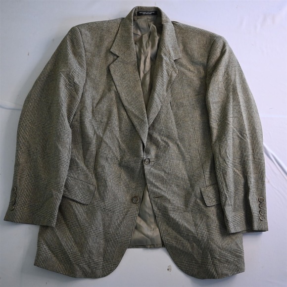Vtg RBM 42S Tan Brown Check‎ Silk Wool Mens Blazer Suit Jacket Sport Coat